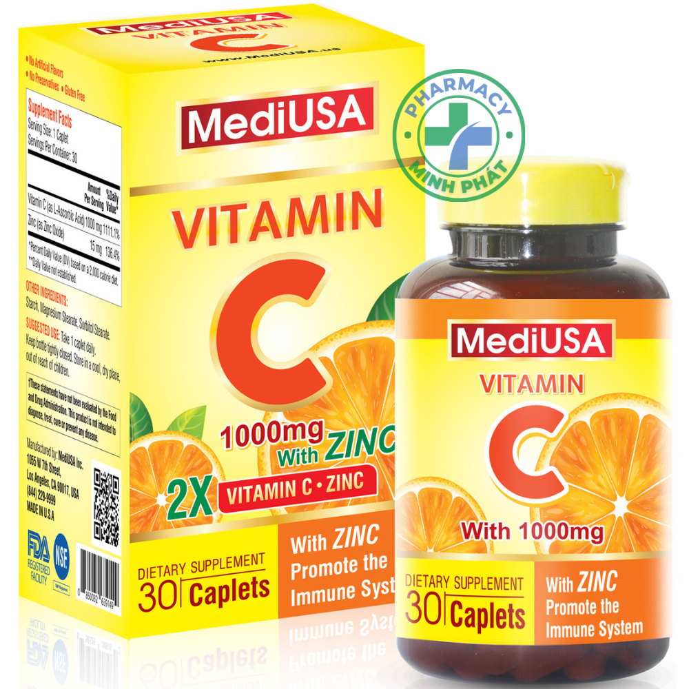 MediUSA Vitamin C 1000mg (Hàng Mỹ) Tăng Sức Đề Kháng, Khả Năng Miễn Dịch